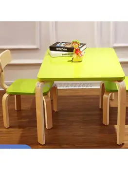 Набор от детски маси и столове от масивно дърво, маса за детска градина, дървена маса за обучение на бебе, играчка маса и стол - Изображение 1  