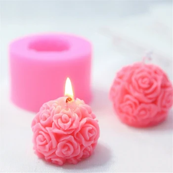 Направи си сам 3D Топка от цветове на Рози, Силиконова форма за сапун, Форми за свещи, Форма за производство на шоколадови бонбони. - Изображение 1  