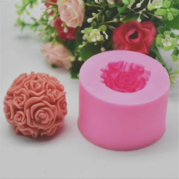Направи си сам 3D Топка от цветове на Рози, Силиконова форма за сапун, Форми за свещи, Форма за производство на шоколадови бонбони. - Изображение 2  