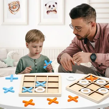 Настолна детска играчка, Дървени 3D пъзел, игра на шах XO, Дървена игра-пъзел, Тренировка на мозъка, за деца, Играчки за взаимодействието на родителите и детето - Изображение 2  
