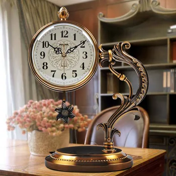 Настолни часовници в европейски стил, декорация за всекидневната, белите дробове, луксозни, метални, покрити с мед, големи настолни часовници с махало - Изображение 1  