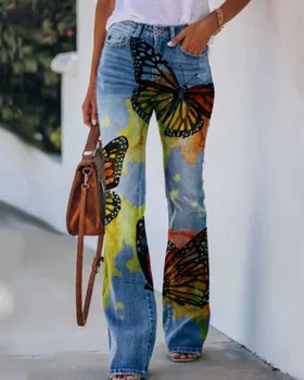 Нови дамски дънки Spicy Girls Slim Fit Модни панталони големи размери Прости и универсални Секси панталони големи размери, с широки штанинами - Изображение 1  