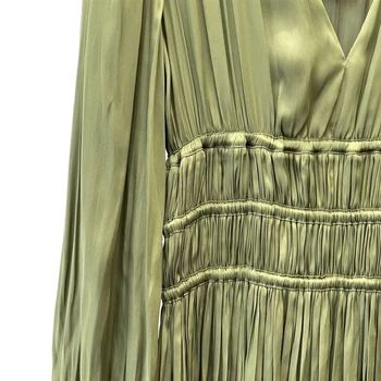 Ново женствена рокля Макси 2023 г., пролет-лято, плиссированное рокля с V-образно деколте, Елегантен Уличен шик, Страхотен моден дизайн, Модерен, Стилен Случайни M - Изображение 1  