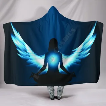 Носимое одеяло с 3D принтом Winged Meditator за деца и възрастни, различни видове одеала с качулка, флисовое одеяло 02 - Изображение 1  