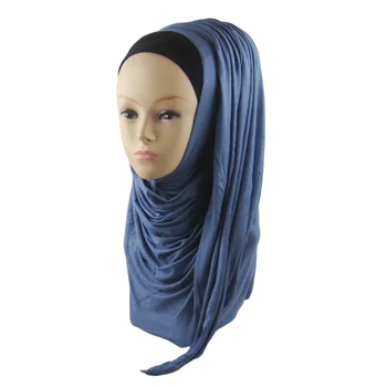 Обикновен трикотажный хиджаб, голям шал с дължина от 180 *80 см, монофонични мюсюлмански хиджаб, арабски шал, превръзка на главата за жени - Изображение 1  