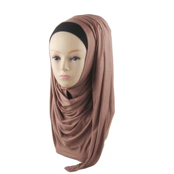 Обикновен трикотажный хиджаб, голям шал с дължина от 180 *80 см, монофонични мюсюлмански хиджаб, арабски шал, превръзка на главата за жени - Изображение 2  