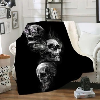 Одеало за диван-легло, супер меко топло одеяло с 3D принтом черепи, скелети и рози, фланелевое покривки M3 - Изображение 1  