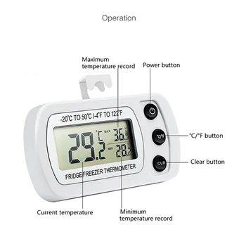 Окачен водоустойчив цифров термометър за хладилник от-20 ° C до 50 ° C Максимална Минимална функцията за запис с LCD дисплей, Магнитна кука - Изображение 2  