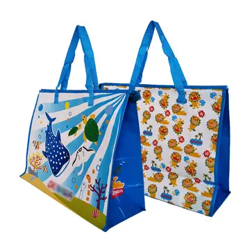 Отпечатани митница за многократна употреба за хранителни стоки сгъваеми чанти, тъкани pp, ламинирани тъкани торби за пазаруване с цип - Изображение 1  