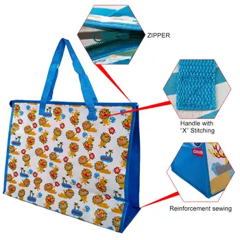 Отпечатани митница за многократна употреба за хранителни стоки сгъваеми чанти, тъкани pp, ламинирани тъкани торби за пазаруване с цип - Изображение 2  