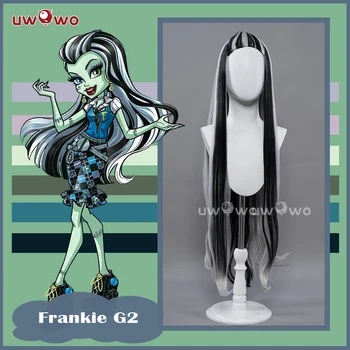 ПРЕДВАРИТЕЛНА ПРОДАЖБА на UWOWO Monster High Рокля Франки Стайн G2, перука за cosplay, дълго черно със сребро косата - Изображение 1  