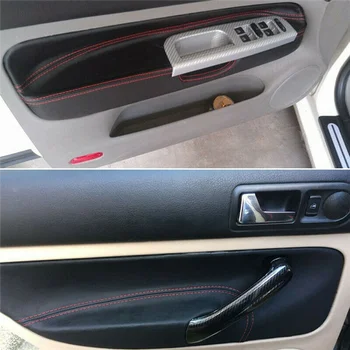 Покриване на вратата, лентата за LHD -VW Golf 4 Jetta MK4 1998 - 2005, Стикер на подлакътник панел на вратата на колата, за довършителни работи на стикер Черно с червено - Изображение 1  