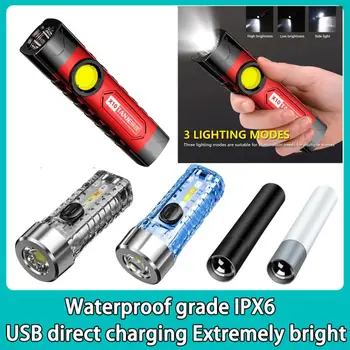 Преносим led фенерче Mini COB Work Light USB Акумулаторна походный фенер 18650 с клипс, 3 режима, мощен фенер за риболов - Изображение 1  