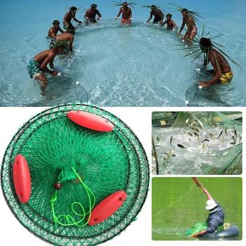 Преносима Сгъваема Клетка за риболовни принадлежности, Сак за улов на риба, риболовна лодка с гласове мрежа, капан с три плаващи топки - Изображение 2  