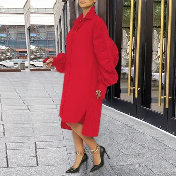 Пролетта На Нови Африкански Рокли За Жени Vetement Femme Дашики Червена Рокля-Риза Африканска Облекло Дашики Анкара Рокли Дамски 2023 - Изображение 1  