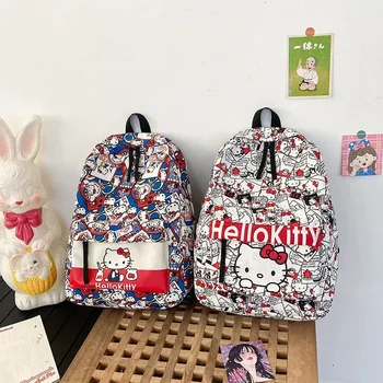 Раница Sanrio Здравейте Кити в стил графити, Скъпа раница голям капацитет, универсален училищен чанта за колежа, подарък за рожден ден - Изображение 1  
