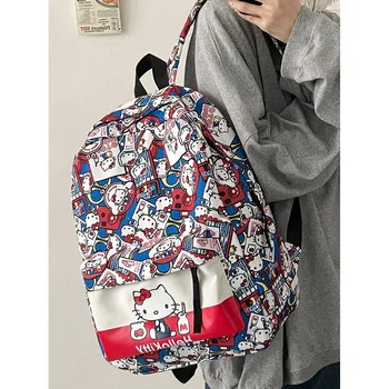 Раница Sanrio Здравейте Кити в стил графити, Скъпа раница голям капацитет, универсален училищен чанта за колежа, подарък за рожден ден - Изображение 2  