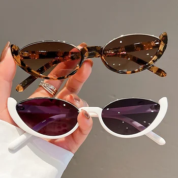Ретро Слънчеви очила с малки рамки в полурамке за жени, модни vintage слънчеви очила с кошачьими очи, модни Слънчеви очила луксозен марка, дизайнерски Слънчеви очила - Изображение 1  