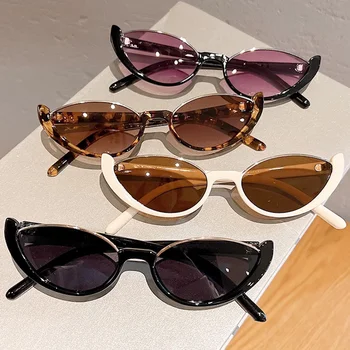 Ретро Слънчеви очила с малки рамки в полурамке за жени, модни vintage слънчеви очила с кошачьими очи, модни Слънчеви очила луксозен марка, дизайнерски Слънчеви очила - Изображение 2  