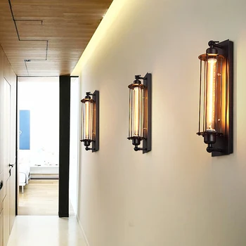 Ретро стенен лампа в индустриален стил от ковано желязо E27, домашен малка странична лампа за коридора, стенни минималистичные лампи за спалня на закрито - Изображение 2  
