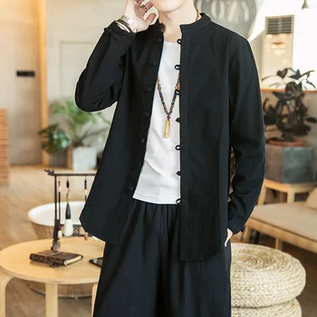 Риза В Китайски Стил за Мъже на Традиционната Китайска Облекло За Кунг-фу Реколта Памук, Ленени Ризи Hanfu Solid Men Tang Suit Top Пролет Ежедневни - Изображение 1  