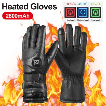 Ръкавици с топъл, Мотоциклетни зимни ръкавици с топъл басейн, Топли кожени водоустойчива акумулаторна ръкавици с топъл за шейни - Изображение 1  