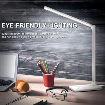 Светодиодна настолна лампа White Crown, ухаживающая за очите, естествена нощна светлина, Сензорно управление, Регулируем настолна лампа с USB порт за зареждане, Автоматичен таймер. - Изображение 2  