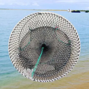 Сгъваема кръгла форма Телени мрежи за улов на раци, раци Клетки за улов на скариди Примамка в Капана - Изображение 1  