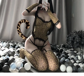 Секси униформи на Момичето-котка, изкушение, Леопардовый принт, cosplay, женски костюм на Диво животно за Хелоуин, костюмиран, превръзка на главата, униформи за ролеви игри - Изображение 2  