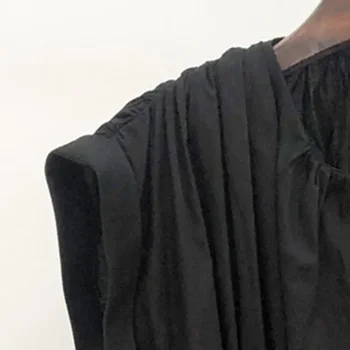 Секси черна мини-рокля без ръкави, Новост 2023, лятно дамско однобортное една модерна къса рокля с плисирана талия, трапецовидна форма, с V-образно деколте - Изображение 1  