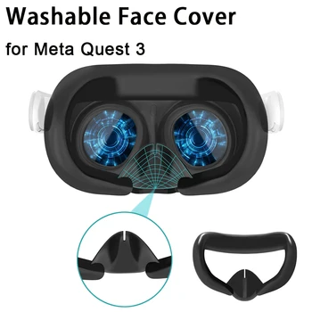 Силиконова маска, Моющаяся възглавница за лице, непромокаемая възглавница за лице с светозащитной накладка за носа, Vr-маска за лице за Meta Quest 3 - Изображение 2  