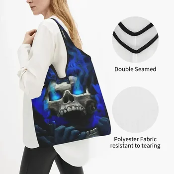 Синеока наперен череп, чанти-тоут за хранителни покупки, женски сладко чанта на рамото за покупки на Хелоуин, чанти голям капацитет - Изображение 2  