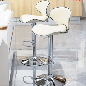 Скандинавски бар стол с регулируема височина Модерен минималистичен бар стол с високи крака и облегалка от ковано желязо, бар стол от изкуствена кожа по поръчка - Изображение 1  