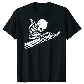 Скелет, свири на пиано Костюм за Хелоуин Пианист Музикант Тениски Графичен памук Градинска дрехи с къс ръкав Подаръци за рожден ден, Тениски - Изображение 1  