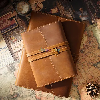 Списания формат А5 А6 в ретро кожени корици, книга, ръчно изработени в селски стил, кожен бележник-дневник, джобен дневник за записи - Изображение 1  