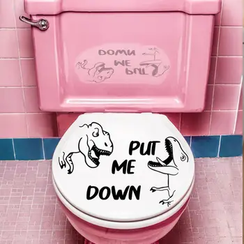 Стикер за тоалетна чиния, аксесоари за баня, лозунги на динозаврите, забавни стикери, водоустойчиви стикери за капака на тоалетната чиния за декорация на детската баня - Изображение 1  