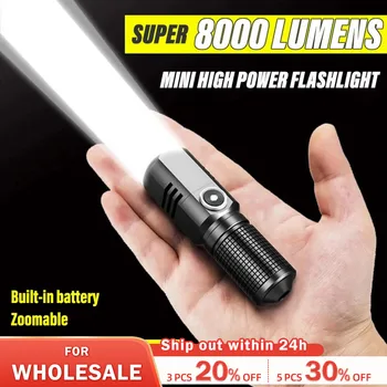 Супер ярки led фенерче MINI XHP50, USB фенерче, акумулаторна батерия риболовен фенер с увеличение, Мощна туристическа лампа с 3 режима на осветление. - Изображение 1  