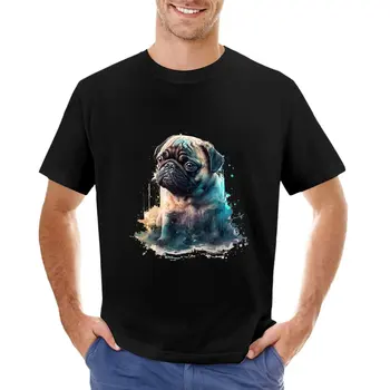 Тениска с изображение хубаво разтопената мопс, тениска за момче, тениски с шарени летни дрехи, тениски за мъже с шарени - Изображение 1  