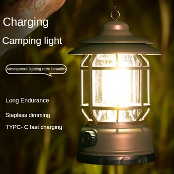 Туристическа лампа, преносим фенер за палатка, USB зареждане, аварийни лампи, уличен кука, спасителна лампа за къмпинг фенер за туризъм - Изображение 2  