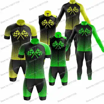 Флаг финалната линия, велосипедна фланелка, комплект зимни с изолация, жълто-зелена велосипедна дрехи с дълъг ръкав за мъже и жени, велосипеди жилетка - Изображение 1  