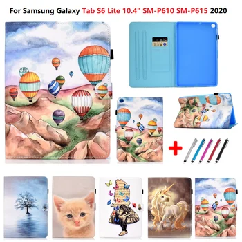 Цветен Флип калъф с Дизайн За Samsung Galaxy Tab S6 Lite 10.4 2020 SM-P610 P615 Ултра-устойчив на удари Сгъваем Калъф за таблет Dtand + Дръжка - Изображение 1  