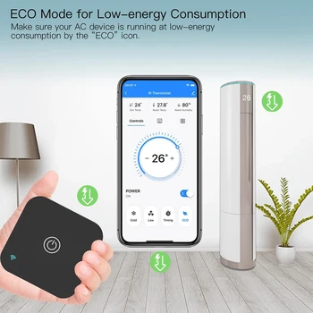 Черно Sasha Wifi IR термостат, контролер за променлив ток, дистанционно управление Сензор за температура и влажност на въздуха, гласово управление за Алекса Google - Изображение 2  