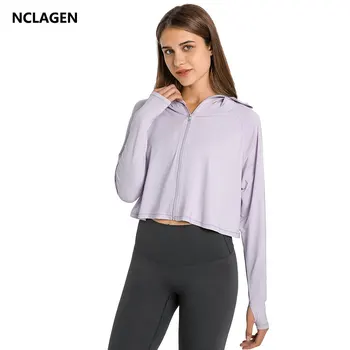 Яке за бягане NCLAGEN, дамско палто за йога, спортни облекла за отдих, солнцезащитная облекло с качулка с цип, пролетно-летен топ за фитнес - Изображение 1  